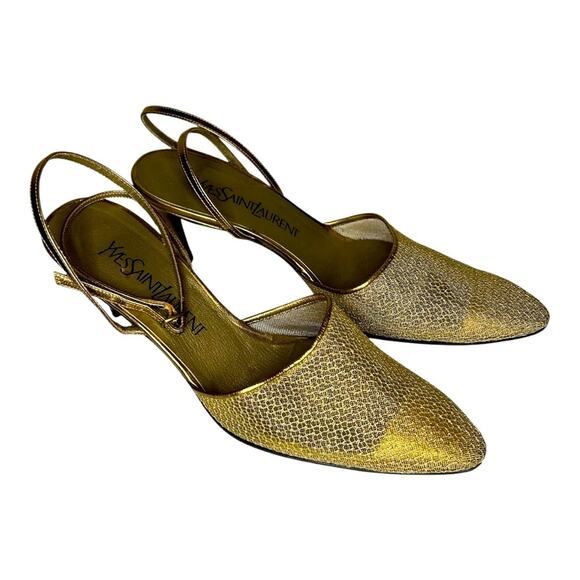 Yves Saint Laurent gold mesh pointed toe strappy sandal. Size 7.5 - Picture 2 of 14